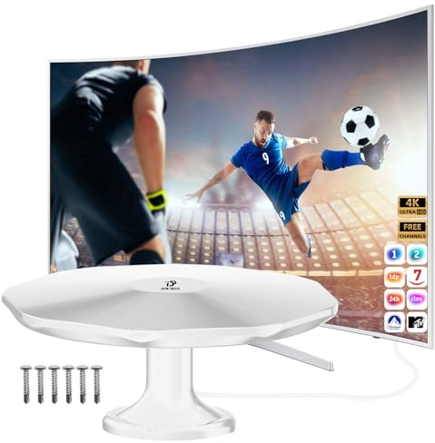 Antena TV Exterior, Antena TV Omnidireccional Exterior con Potente Amplificador, Compatible con 4K 1080P DTMB DVB-T2 DVB-T TDT, Adecuado para Autocaravanas, Furgonetas Camper, Yates
