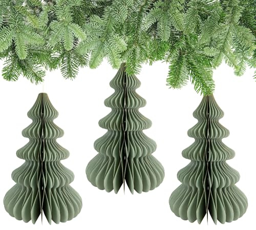 Weihnachtsdeko Tannenbäume zum Aufhängen Salbeigrün 6er Set - 20 cm Papier Weihnachtsbaumschmuck
