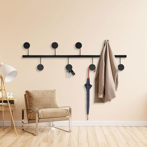 Mocrop Appendiabiti da parete nero, 80 cm, in metallo, design minimalista, con 8 ganci, accessori di montaggio completi
