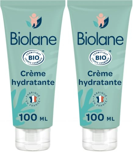 Biolane - Creme hydratante bebe certifiée BIO - Nourrit et protège le visage et le corps de bébé - 99% d'origine naturelle - 100 ml - Fabriqué en France (Lot de 2)