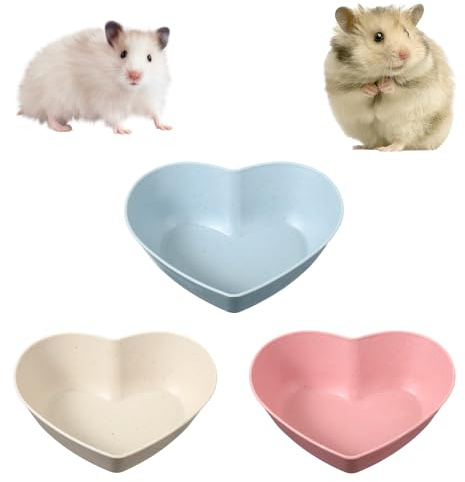 3 Pcs Guinea Pig Food Bowl Heart Hamster Food Water Bowl Plate Plastic Anti-Turning Water Dish Gerbil Drinking Bowls for Dwarf Syrian Hedgehog Gerbil Small Animals Rat Rodent, 2.9“ x0.9“