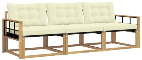 vidaXL Outdoor-Sofagarnitur mit Kissen 3 pcs Weiß und Creme, Outdoor Sofa, Gartenmöbel, modernes Ecksofa, Terrasse Lounge, komfortable Sitzgelegenheit