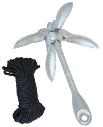 USHOBE Galvanisée Ancre Pliante 1,5kg de Bateau pour Bateaux Gonflables | Acier au Titane, Rainure Renforcée Boucle, Haute Résistance, pour Canoë Gonflable et Bateau Pneumatique