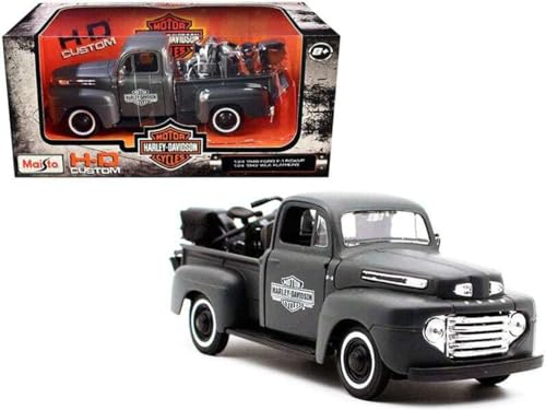 Maisto 2043053 32185 WLA Flathead -1942 + Ford F1 Pickup -1948 Transporter 1:24, schwarz