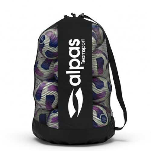 ALPAS Extra Groß Fußball Ballnetz für 10-12 Bälle, Große Tasche Ballsack mit Kordelzug und Schultergurt, Mehrzweck Balltasche Netz, Balltasche Fußball Meshbag