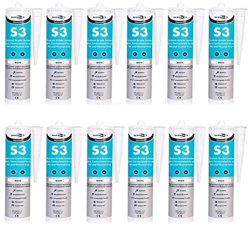 12x S3 White Sanitary Silicone Sealant Bath Sink Shower Anti Mould Fungal