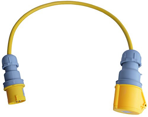 16 AMP Plug To 32 AMP Socket 110V 4mm Arctic Yellow Changeover Lead Adapter