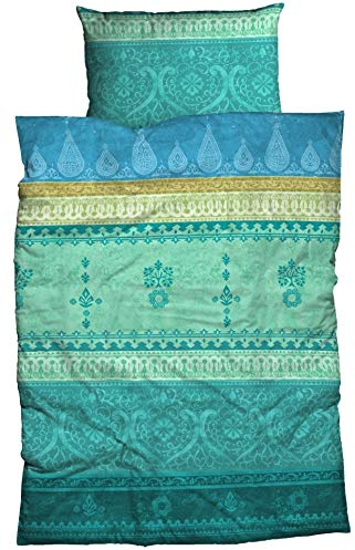 sister s. Bettwäsche Indi Baumwoll Satin aufwendiger Bordürendruck absolut hip modernes Landhaus orientalischer Flair Ornamente (155 x 220 cm, smaragd-grün)