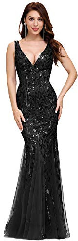 Ever-Pretty Women's Sexy V Neck Sleeveless Elegant Floor Length Long Mermaid Formal Party Dresses Black 14UK