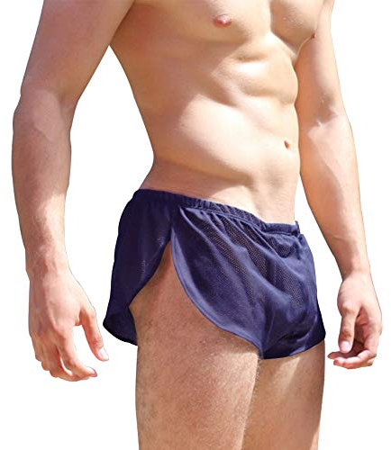 Alivebody Hombres Lado Split Bóxers Shorts Calzoncillos Sexy Malla Slips Underwear Briefs Azul Marino M