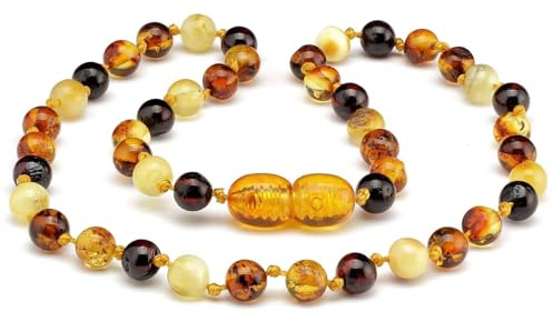 Baby J's - Amber Necklaces - 100% Baltic Amber & Semi-Precious Stones - Knotted to Prevent Scattering - With Gift Pouch and Certificate of Authenticity - 32cm
