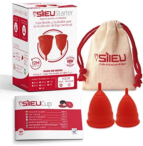 Sileu Cup Soft Coppetta Mestruale - Aiuta a prevenire infezioni urinarie, cistite, vesciche, crampi, coliche mestruali – Riduce il dolore causato dalle mestruazioni S/L rosso