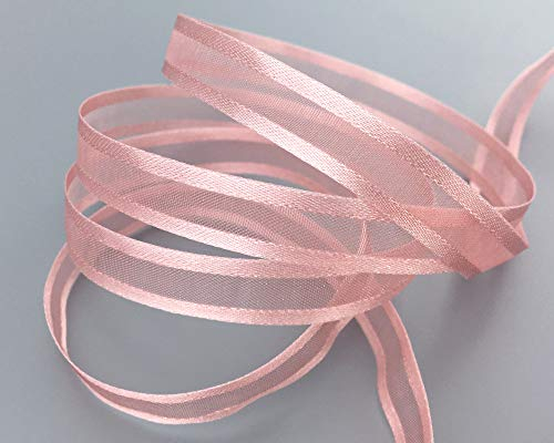 finemark 50 m x 10 mm Chiffonband mit Satin Kante Altrosa Rosa (53) Chiffon Dekoband Schleifenband Geschenkband Halbtransparent Glänzend ohne Draht Organza
