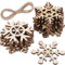 Hestya 50 Stück Holz-Schneeflocke Ornamente unlackiert DIY Holz Schneeflocke Ausschnitte Weihnachtsbaum hängende Ornamente mit Schnur für DIY Weihnachtsdekorationen (8 cm)