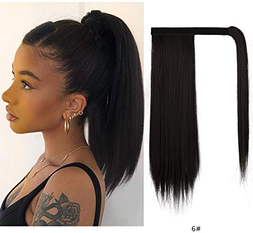 BARSDAR Pferdeschwanz Extensions 35 cm kurze gerade Pferdeschwanz Haarverlängerung Zopf Haarteil Pferdeschwanz für Frauen Dunkelstes Braun 6#