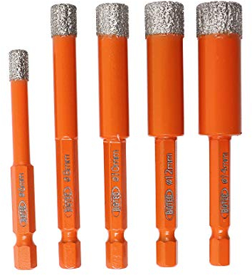 BGTEC Dry Diamond Drill Bits Set - Tile Drill Bit 6/8/10/12/14mm with Quick Change Hex Shank for Granite Marble Porcelain Ceramic,5pcs
