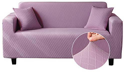 Oduo Eleganter Jacquard Stretch Sofabezug mit Armlehnen Sofaüberwürfe 1 2 3 4 Sitzer, Passend für Ecksofa L Form Sofa/Couchbezug/Sesselbezug/Sofahusse (Lila,3 Sitzer)