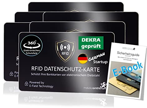 MakakaOnTheRun 6X RFID Blocker Karte (3fach geprüft: DEKRA + EMV + HF-Labor) 360° Schutzkarte für Geldbörse - NFC Blocker Karte - Schutzkarte gegen Datenklau - RFID Blocker Card