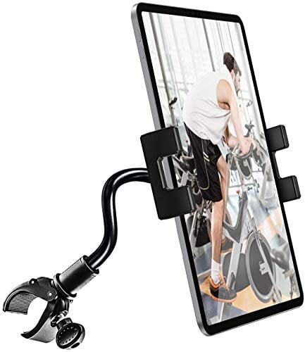 Exercise Bike iPad Holder for Peloton, Gooseneck Treadmill iPad Mount - Spin Bike Handlebar for Indoor Stationary Bicycle, Elliptical, Stroller for iPad, iPhone, Galaxy Tab/Z Fold, Kindle, 4.7-12.9