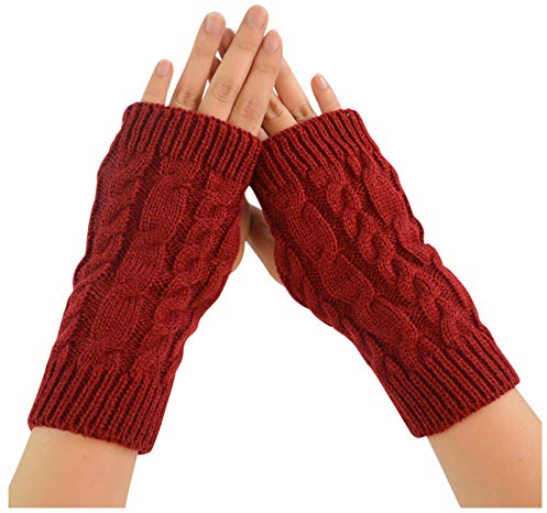 Dantazz Damen Handschuhe Fingerlose Strickhandschuhe Kurzer Gestrickte Pulswärmer Armwärmer Halbfinger Handschuhe Warme Winterhandschuhe Armstulpen Strick Fingerlose Fäustling (Rot, onesize)