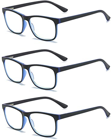 MMOWW 3er-pack Lesebrille Damen und Herren, Anti-blaue Computerbrille mit Federscharnieren(Blau, +2,0