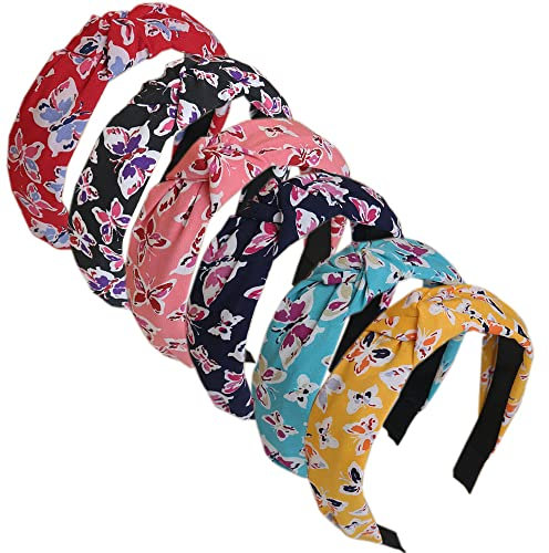 Bandeaux pour femmes et filles en tissu imprimé floral avec nœud élastique - Accessoires de cheveux pour femmes et filles (6FlowerHudie)