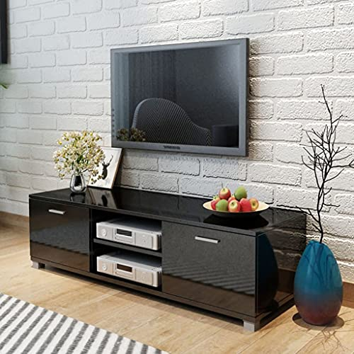 MOONAIRY TV Schrank, Fernsehschrank, Tv-möbel & Phonomöbel, Fernsehtisch, Tv Board, Fernsehkommode, Schrank Schlafzimmer, Hochglanz Schwarz 140x40,3x34,7 cm