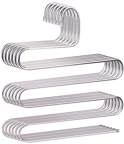 devesanter Hosenbügel, rutschfest, S-Form, Edelstahl, Kleiderbügel, Schrankaufbewahrung, Organizer für Hosen, Jeans, Schal (6 Stück mit 10 Clips)