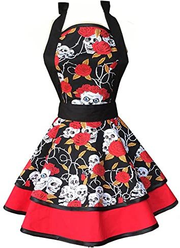 DNLKWGO Komfort-Baumwoll-Schürze, Küche, Kochen, Malerei, Lätzchen, niedliche Damen-Schürze, Kleid, Kl-rot, Einheitsgröße