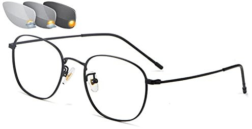JYCCH Ultraleichte Lesebrille aus reinem Titan, photochrome Sonnenbrille für Männer und Frauen, blendfrei, UV-Schutz, ältere Brille, Schwarz-+1.00 (Schwarz 2.5)