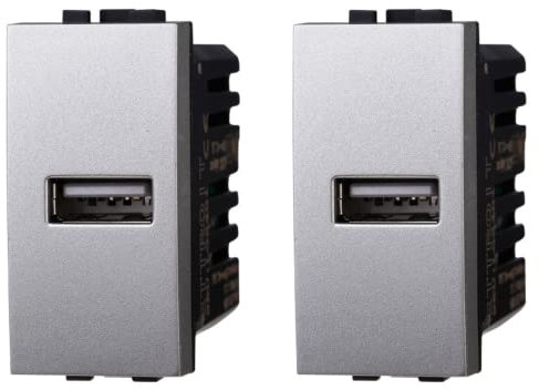 2 Pezzi Presa USB Da Muro, Caricatore USB 5V 2,1A, Compatibile Con Bticino Living Light (Grigio)
