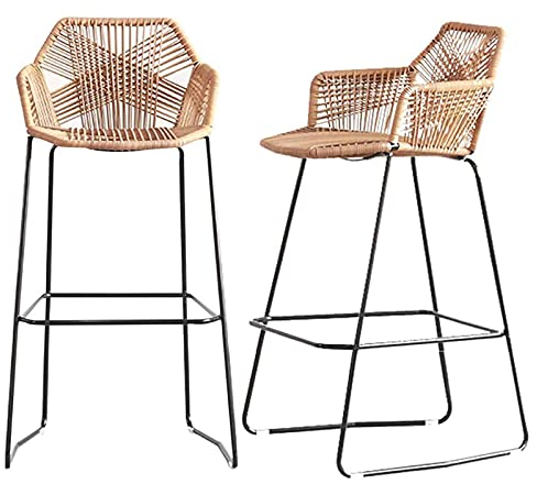 WIQUYBML Thekenhöhe Barstuhl Barstühle 2er-Set Frühstücksküche Theke Barstühle Geflochtener Korbstuhl Esszimmerstühle Küchenstühle Küchenstühle von Sub-Bar Cafe