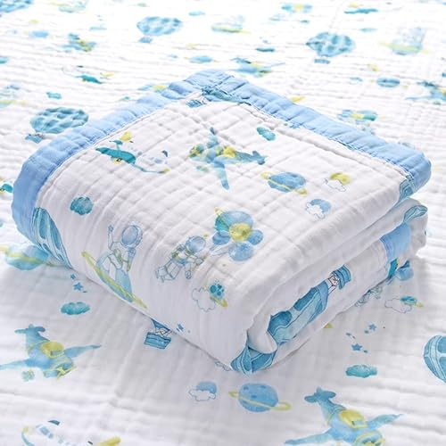 Hivia Musselin Decke 6 Lagig Kuscheldecke Baby Baumwolle 110 x 110 cm Musselin Babydecke Wickeldecke Weiche Decke für Badetuch,Kinderdecke Neugeborene Unisex (Mond Einhorn)