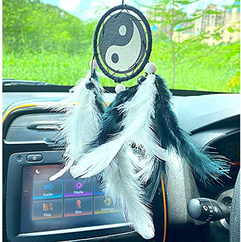 Traumfänger ~ Yin und Yang Auto hängen ~ Handgemachte Behänge für Positivität (kann als Heimdekoration, Wandbehänge, Meditationsraum, Yoga-Tempel, Windspiel & Auto hängen) von Indian Collectible