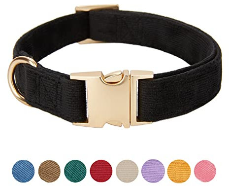 Petiry Soft Dog Collar with Safety Metal Buckle Adjustable Durable Comfort Velvet Corduroy Dogs Collar for Medium Male Dogs Neck 31-49cm,Black