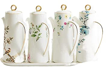 NTTNL Aceitera Dispensador de Aceite y vinagre, Juego de Porcelana y vinagre de Estilo japonés, Recipiente de Almacenamiento de cerámica, tarros de condimentos con Bandeja Cocina