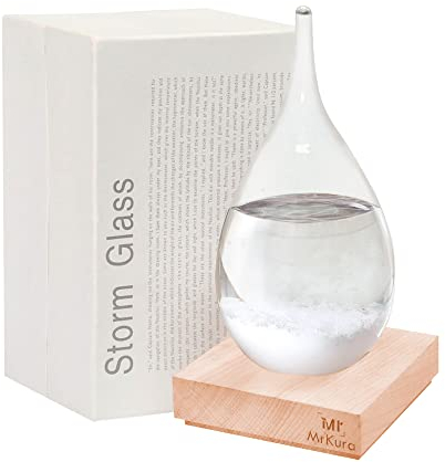 Transparente Sturmglas-Wettervorhersage-Flasche, hochwertige tropfenförmige Dekoration mit Holzsockel für Zuhause und Büro, groß, MrMrKura