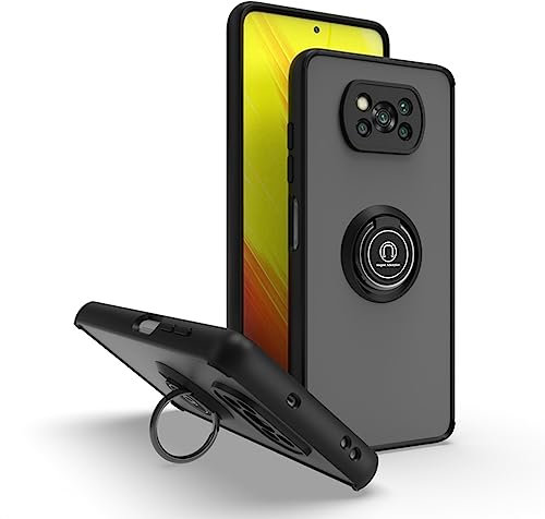 SEAHAI Hülle für Xiaomi Poco X3 Pro/Poco X3 NFC, Mattiert Durchscheinend Hart PC Zurück und Weich TPU Silikon Doppelter Schutzhülle Stoßfest Handyhülle mit 360 Grad Ring Ständer, Schwarz