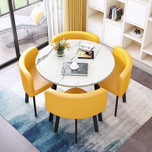 MAxba Esstisch mit 4 Stühlen Set Konferenztisch Rund Couchtisch mit 4 Stühlen Besprechungstisch Empfangtisch (Color : Yellow 1)