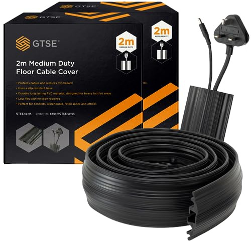 GTSE Floor Cable Cover/Cable Protector, Protect Cables and Prevent Trip Hazards, Black, 2m length, Pack of 2, Perfect for Offices, Schools, Factories and Events