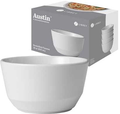 Libbey Austin 28-Oz Porcelain Soup Salad Bowl - Minimalistic Pasta Bowls Set of 4 with Speckled Finish - Stackable Porcelain Bowls for Sides, Desserts