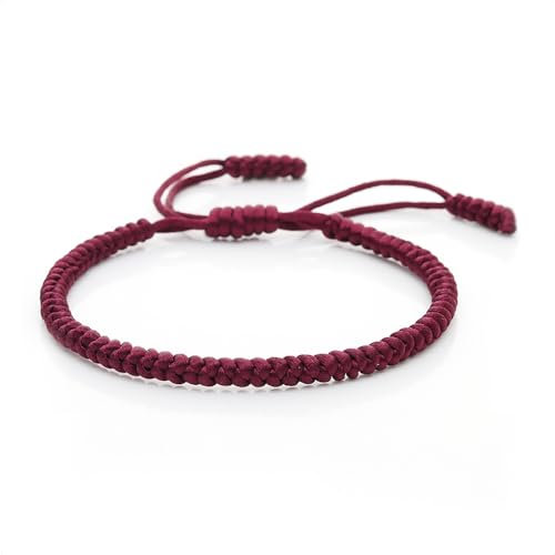EVEMATE Tibetisches Glücksarmband für Frauen & Männer - Buddhistisches Armband - Geflochtenes Freundschaftsarmband - Glücksbringer Geschenk - Tibet Stil Glücksband (Weinrot)