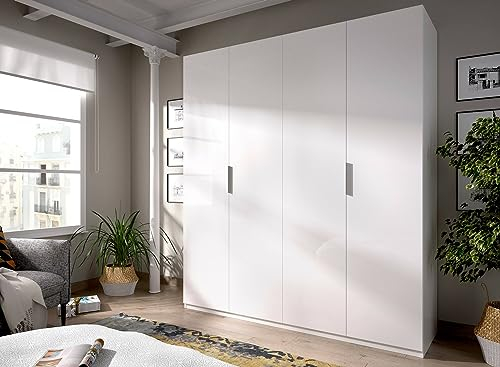 Dmora - Armoire Prado, Portemanteau pour Chambre, Armoire avec 4 Portes battantes, 180x52h204 cm, Blanc
