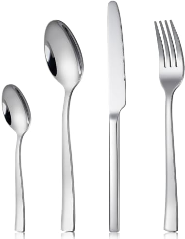 Pleafind couverts de table, 24 pièces couverts de table pour 6 personnes, couvert inox, set couverts de table, couverts en argent, menagere, service couvert, poli miroir, lave-vaisselle