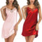 Marvmys Nuisette Femme Sexy Chemise de Nuit Court Dentelle Sling Bretelles Réglable Robe de Nuit A-Rouge+Rose M