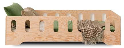 smartwood Kinderbett Bodenbett 70x160 mit Rausfallschutz & Lattenrost - Holz - Kinder Montessori Bett TILA 2P mit glatten Kanten - Betten für schnelle Montage - Bis 230 kg belastbar