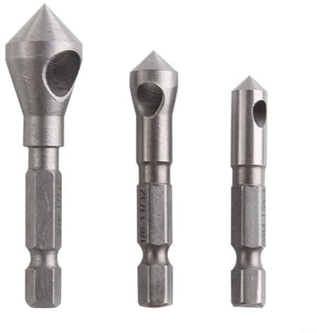 CWOQOCW 3Pcs Countersink Chamfer Tool Deburring Tool Set Metal Wood Drill Bits Set, Wood Metal Drill HSS Titanium Coating Counter Hole and Deburring Tool