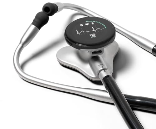 Eko CORE 500™ Digital Stethoscope — 40x Amplification, Active Noise Cancellation, 3-Lead ECG, FDA-Cleared AI with Eko+, Full-Color Display, Reimbursement Eligible — Silver, COR503-SLV