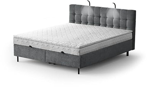 Generisch Moderne Boxspringbett MUNA Bett mit Bettkasten Ziernähten Bonell Matratze H3 Federkern Polsterbett Doppelbett Schlafzimmer (Antracite - Aston 17, 140 x 200 cm)