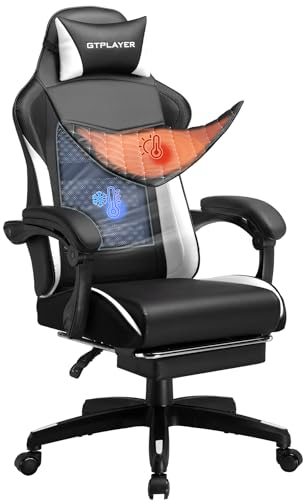 GTPLAYER Gaming Chair, High Back Leather Computer Gaming Chair with Footrest, Ergonomic Height Adjustable Office Chair with Removable Cover and Lumbar Support for Gaming and Work (White)